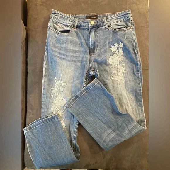 Who What Wear Jeans Embroidered Capri Crop Jeans Women’s 4 Medium Wash Vintage - Picture 3 of 13